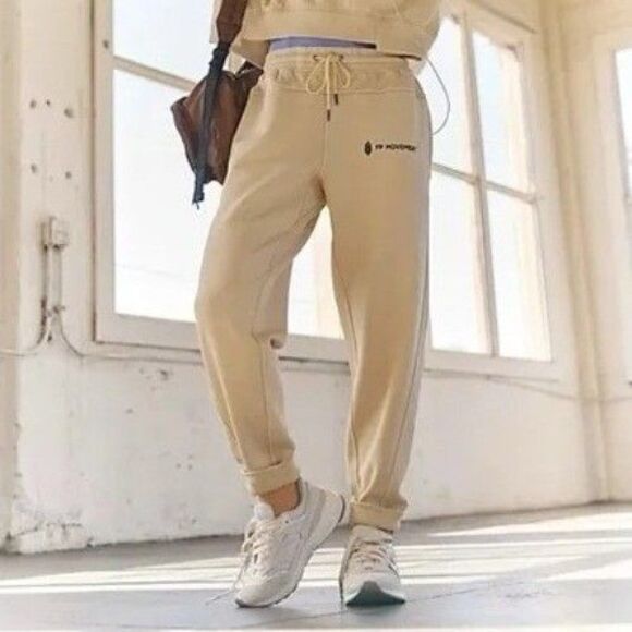 Free People Pants - Free People FP Movement Undefeated jogger Tapered Sweatpants Tan L New 281775